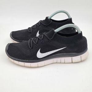 Nike Free 5.0+ Flyknit Running Gym Shoes Black White 615805-010 Mens Size 10
